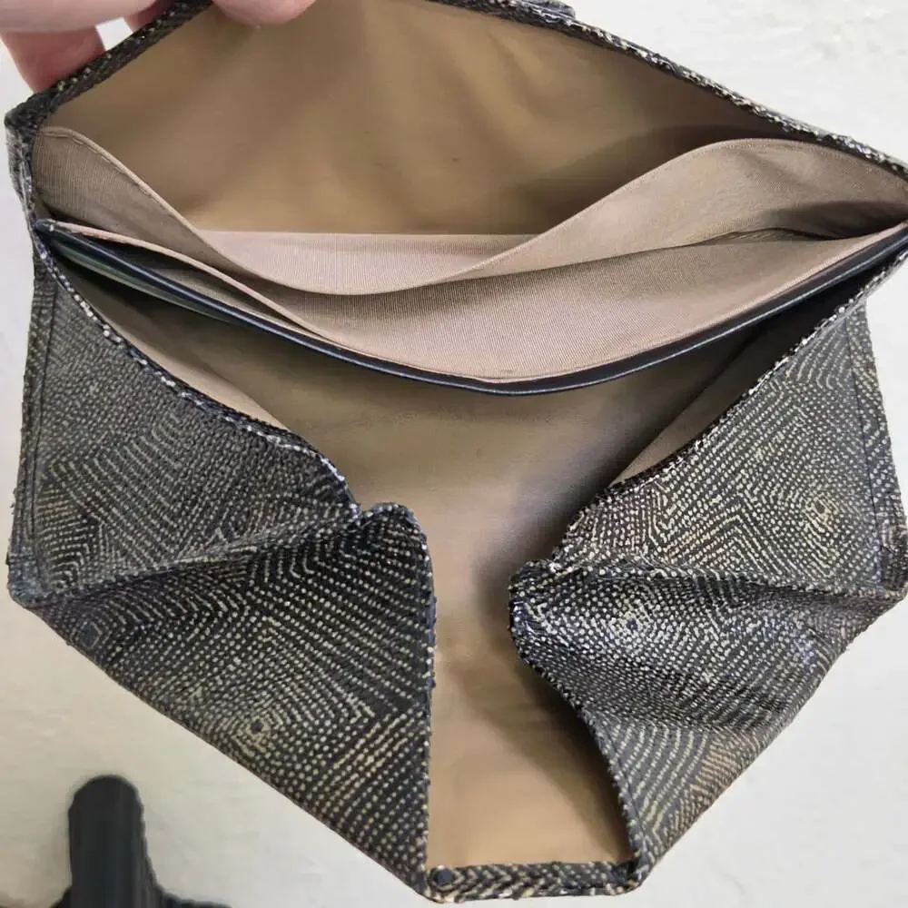 Hiroko Hayashi Black and Gold Geometric Genuine Leather Wallet Clutch